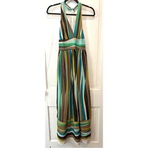 Banana Republic Silk Halter Maxi Dress NWOT Women’s Sz 12 Multicolor Lined